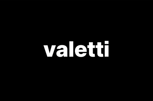 plain black ground with "valetti" in centeral white bold writing